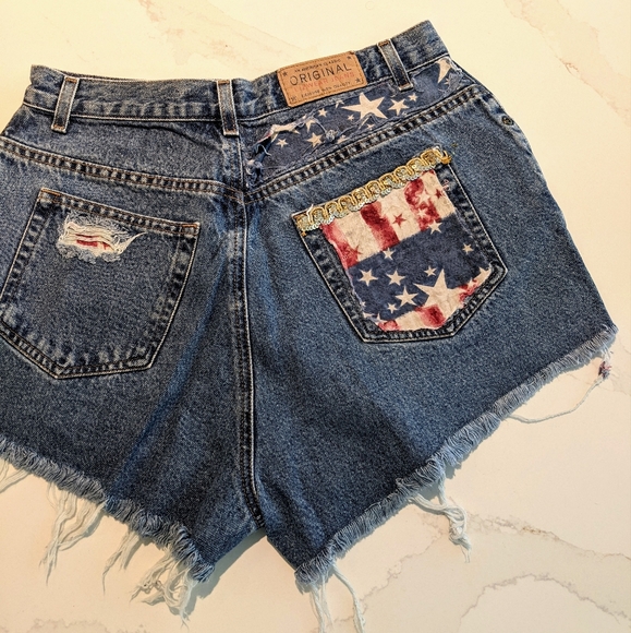 DIY Mom shorts, high rise jeans, America, red white blue, 4th of July, Halloween - Picture 2 of 8